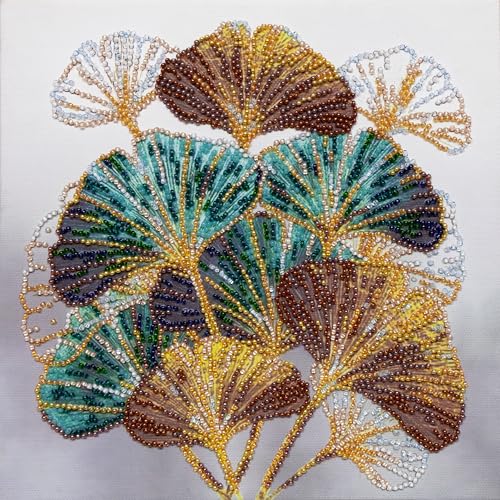 Image of Wizardi Ginkgo Leaf Abris Art Bead Embroidery Kit - Emerald Branch