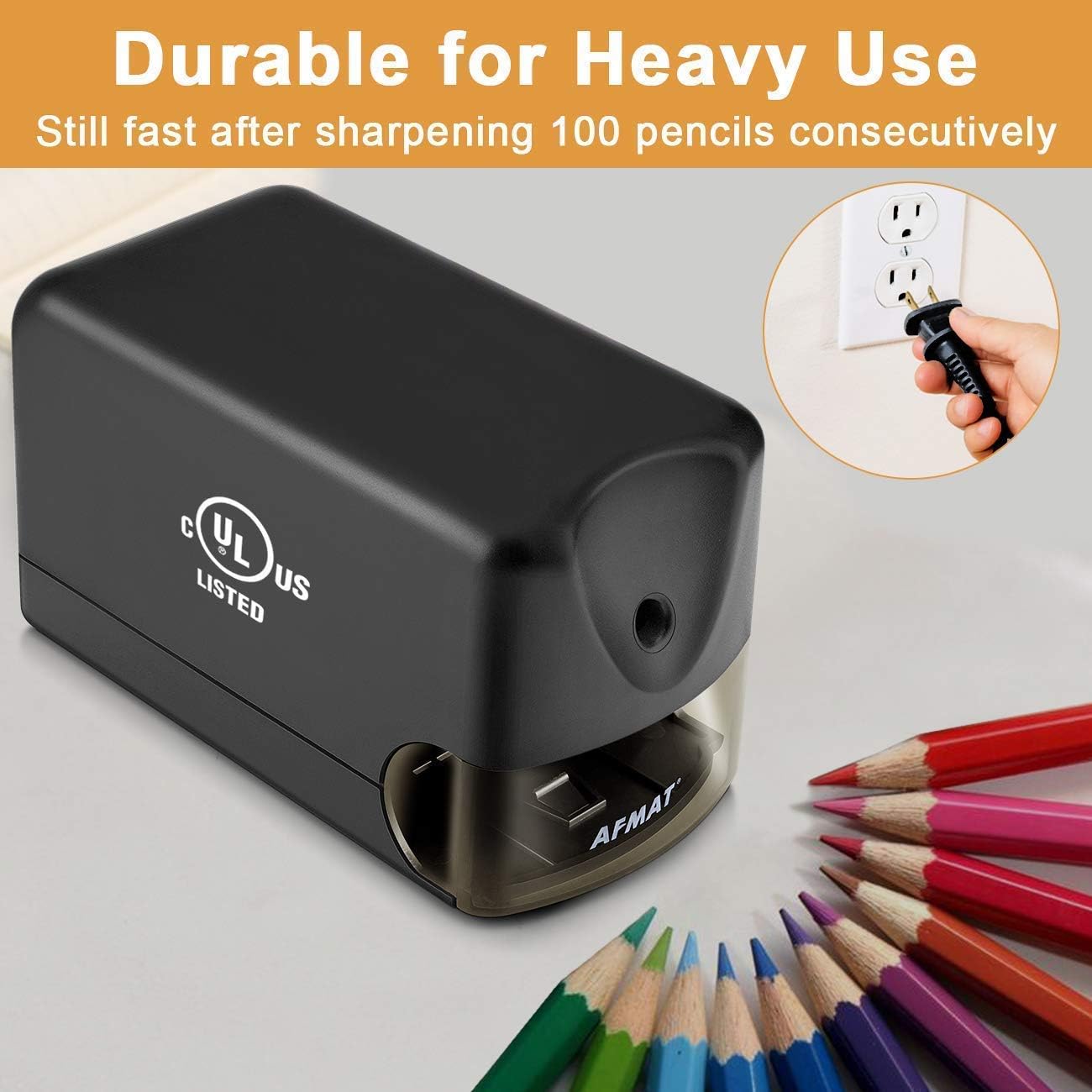 AFMAT Case of 4, Electric Pencil Sharpener Heavy Duty, Classroom Pencil Sharpener for 6.5-8mm No.2/Colored Pencils, UL Listed Professional Pencil Sharpener, Best School Pencil Sharpener