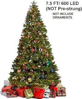 Juegoal 7.5 Foot Artificial Christmas Tree with 600 LED Warm White String Lights (NOT Pre-Strung) 8 Lighting Modes Fake Xmas Tree with Durable Metal Legs, 1350 Tips - coolthings.us