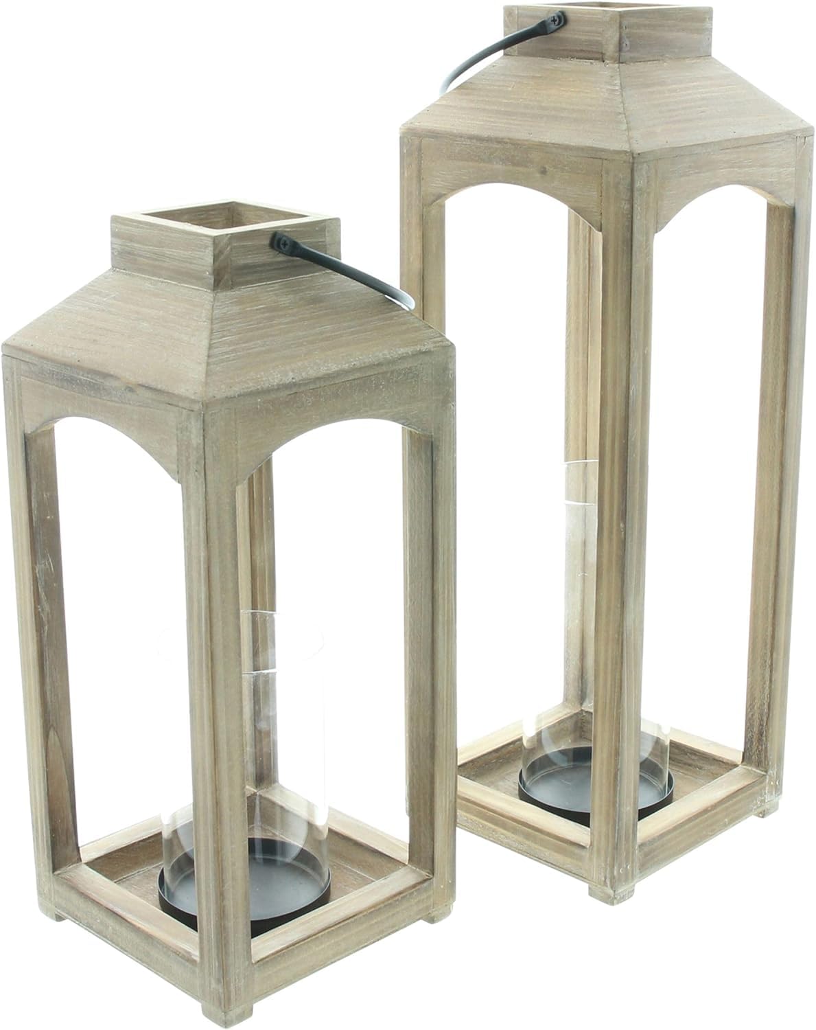 Lot de 2 Lanternes en Bois 38 + 48 cm Lanterne de Sol Photophore