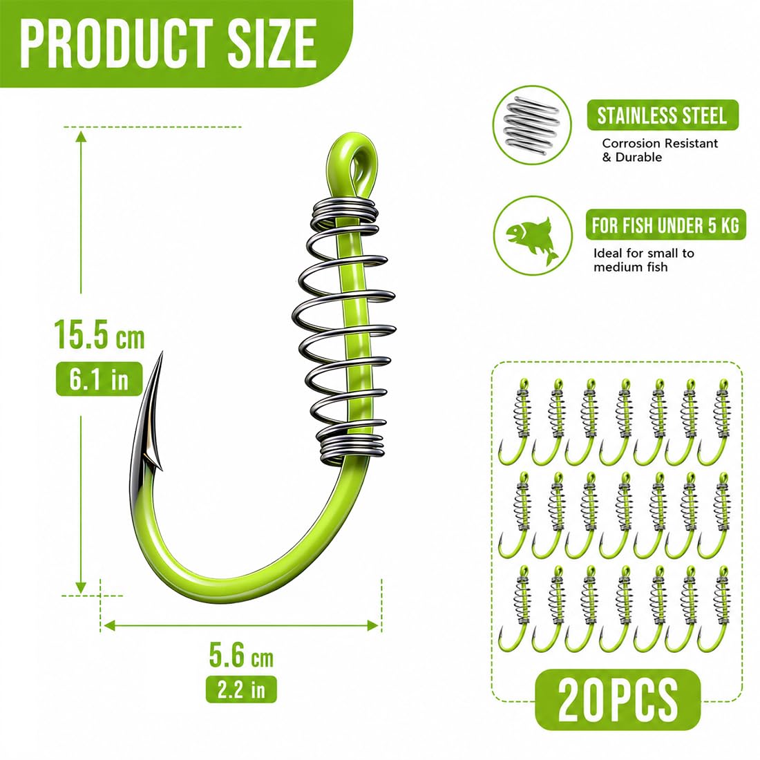 20Pcs Anzuelos de Pesca Con Resorte Anzuelos Acero Con Alto Contenido Carbono Con Resorte de Metal Pesca Giratorios Con Púas Adecuados Para Cebos Potentes