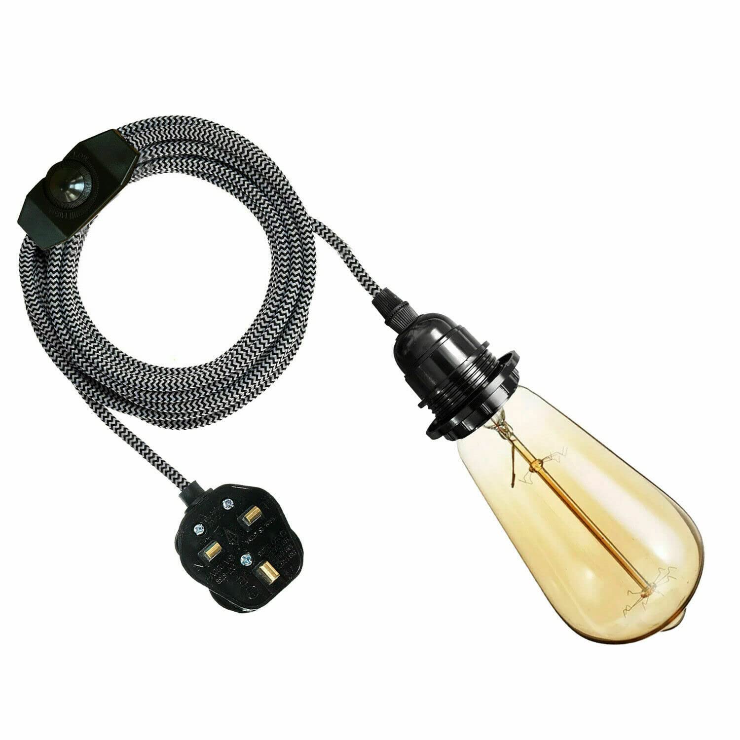 LEDSone Modern Plug in Pendant Lamp Light with 4M Fabric Flex Cable Set E27 Bulb Holder LED Bulb Easy Fit for Bedrooms Living Room Dining Areas Offices Cafés Bars