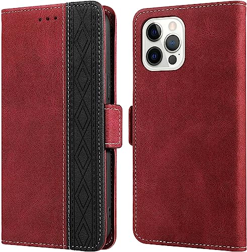 Étui pour iPhone 14 Rouge - Housse Anti-chocs à Rabat avec Porte-cartes