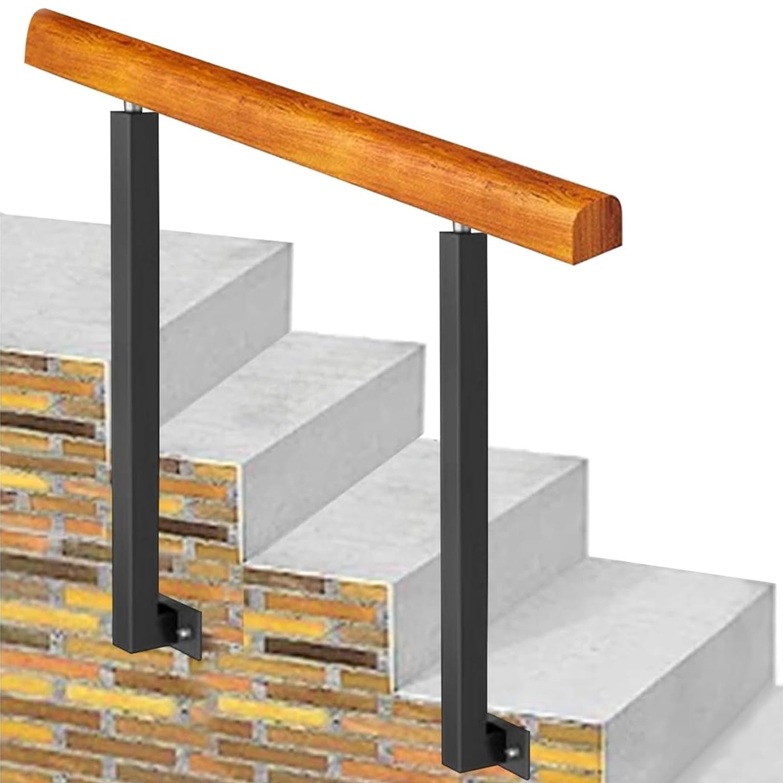 Rampe d'escalier 3-4 marches en bois avec support réglable à 270° pour porche