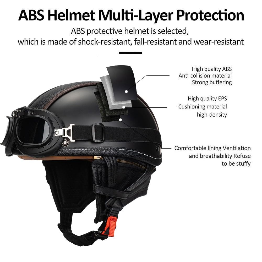Casque de Moto Demi-Jet Homologué ECE avec ABS Antichoc - Intérieur Détachable en Suédine et Col Amovible | Couche EPS Haute Densité, Fermeture Rapide pour Homme et Femme