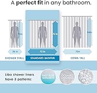 Vista 4 de LiBa Forro de cortina de ducha PEVA con 12 anillos de plástico, forro de ducha impermeable 8G para baño, forro de cortina de ducha de 72 x 72
