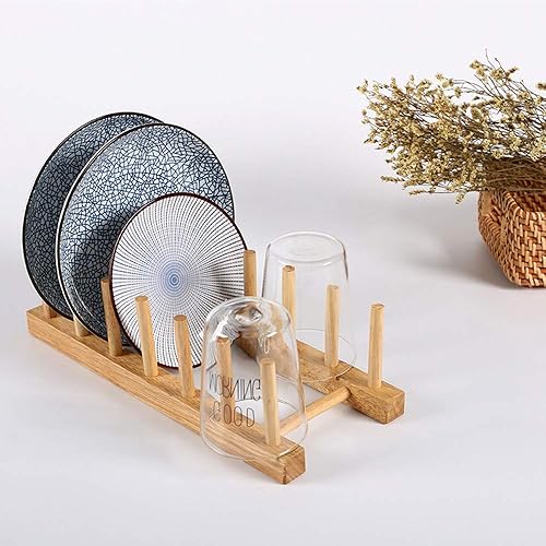 Miniatura 5 de LZYMSZ Juego de 2 estantes de madera de bambú, soporte para tapas de ollas, organizador de gabinete de cocina para cuencos, tazas, tabla de cortar y