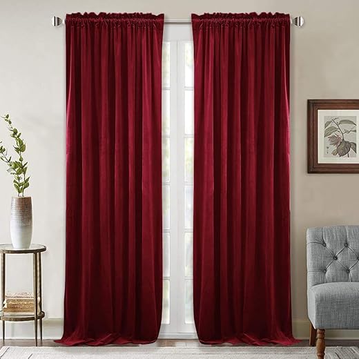 StangH Theater Red Velvet Curtains Christmas Curtains Super Soft Thermal Insulated Window Drapes 84 inches for Living Room Holiday Decorative for Master Bedroom, W52 x L84, 2 Panels