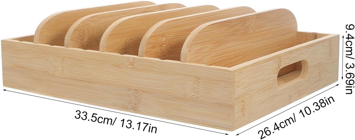 Food Container Lids Organizer for Kitchen Cabinet and Drawer - Bamboo Organizer with 5 Adjustable Divider - Wooden Lids Organization and Storage