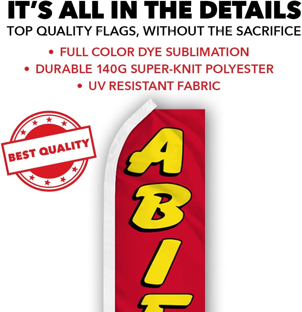 Infinity Republic Abierto Swooper Business Flag - 11.5ft x 2.5ft Red Perfect for Store Fronts, Businesses, Retailers, Shops, Events, Restaurants, Food Trucks