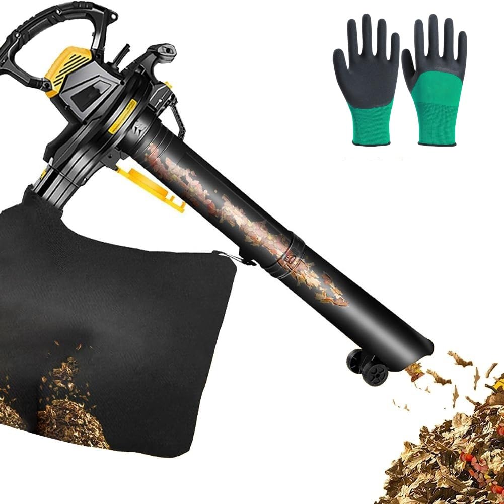 Soplador de Hojas de jardín y trituradora de vacío con Ruedas, soplador de Hojas 3 en 1 de 3800 W con Bolsa recolectora, 6 velocidades Ajustables (30 Meters Wire)