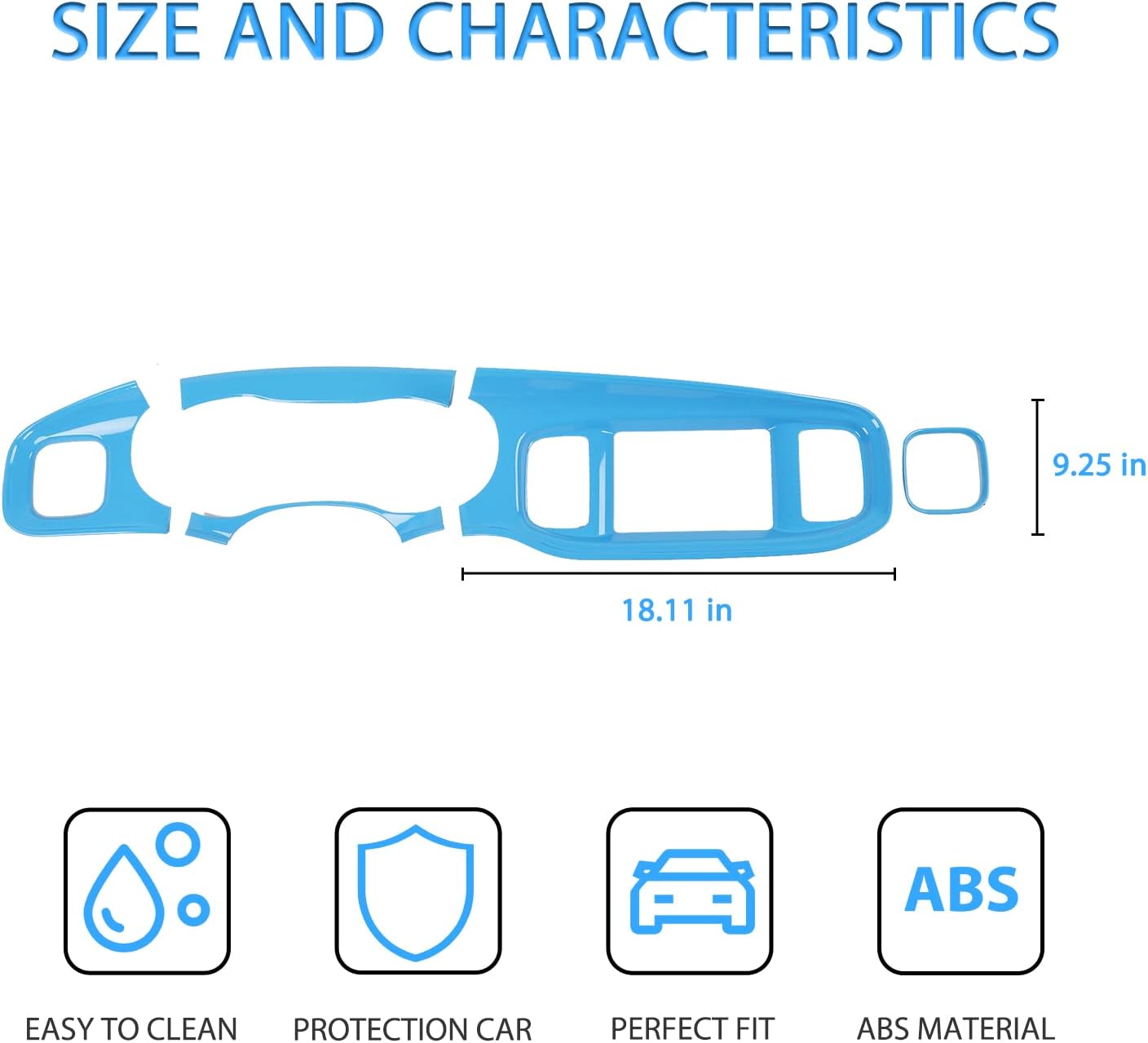 JWWY for Charger Center Consoles Dash Board Trim for 2015-2022 Dodge Charger, ABS Light Blue 5pcs