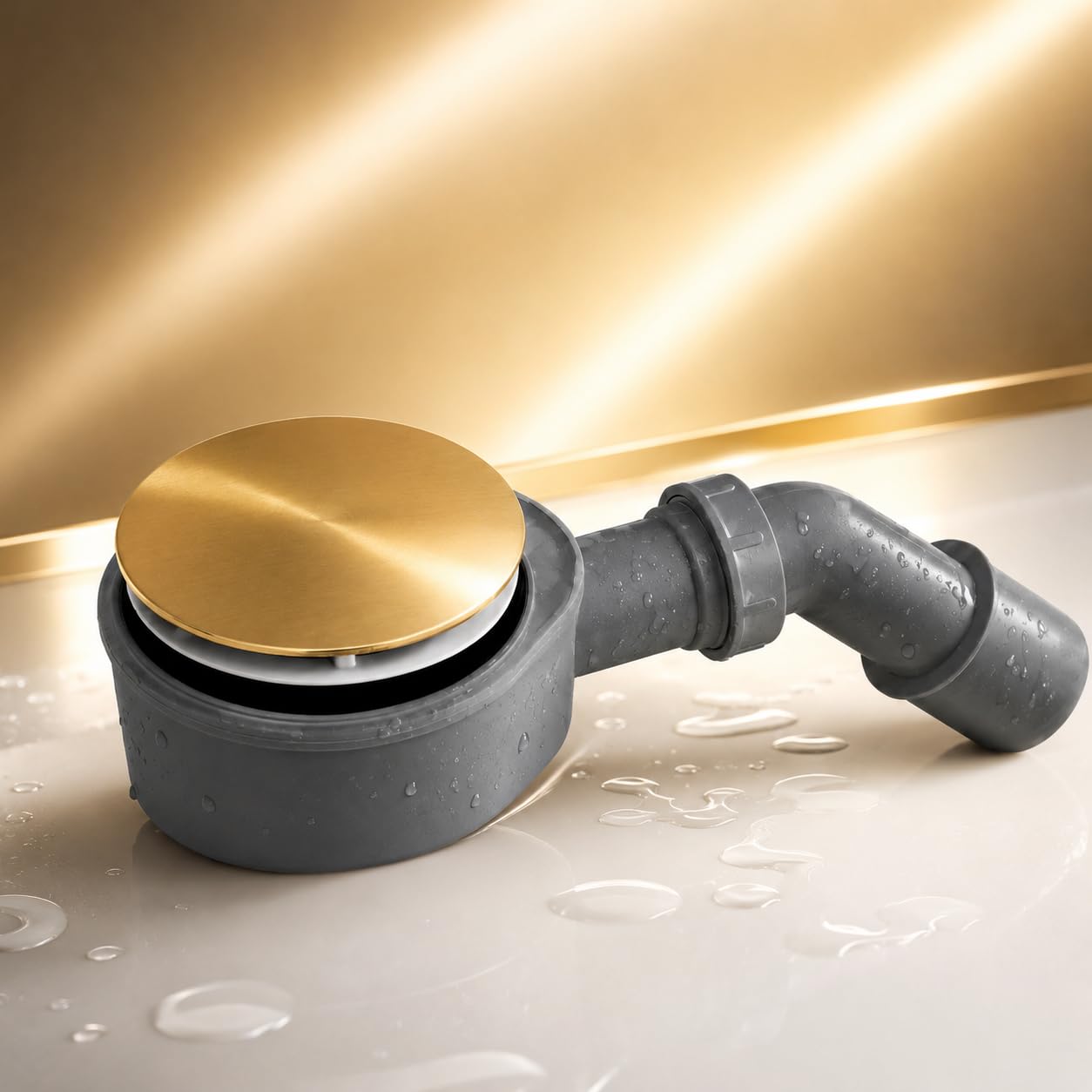ECOLAM Ablaufgarnitur 90mm Jano für Dusche Duschwanne extra flach 58 mm/Farben (Gold glänzend)