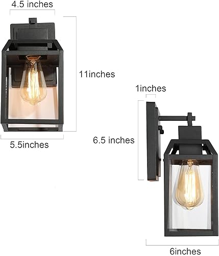 Miniatura 4 de Luces de pared negras para exteriores, apliques de pared exterior de granja con vidrio transparente, faroles cuadrados modernos impermeables para