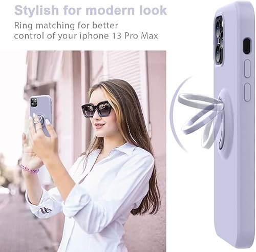 Miniatura 9 de MOCCA Funda compatible con iPhone 13 Pro Max de 6.7 pulgadas con soporte de anillo, silicona líquida, forro de microfibra, funda protectora