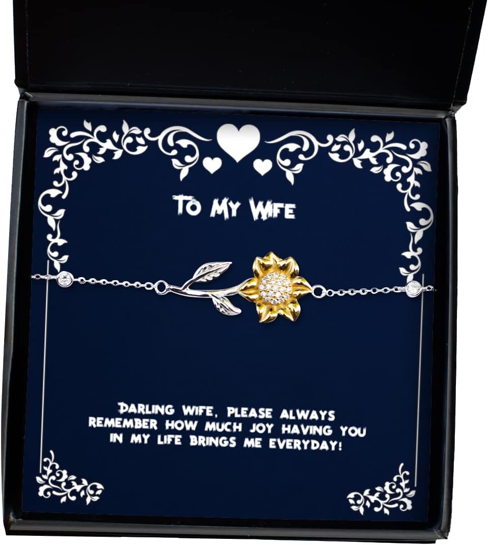 Krumfortable Living Epic Wife Sunflower Bracelet, Darling Wife, Please Always Remember How Much Joy Having You in!, Present for Wife, Useful from Husband