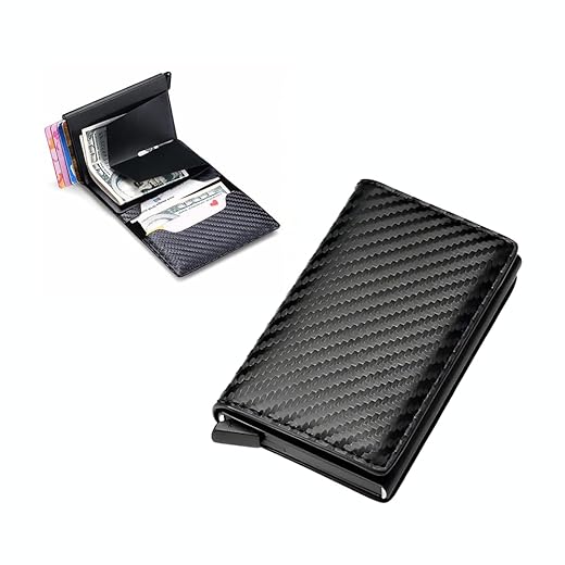 Carteira Porta Cartão Masculina Slim Antifurto Proteção RFID Pequena Em Couro