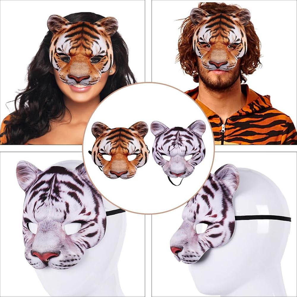 Amazon.co.jp: [LEDMOMO] 虎のお面 半面 ハロウィンコスプレ 金虎 白虎