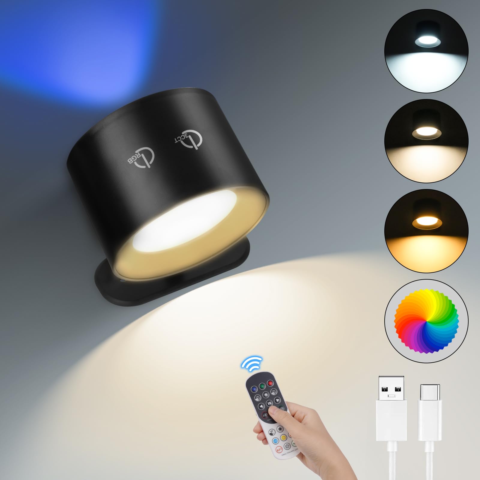 Lampada da esterno LED Lampada da parete LED Lampada da parete a batteria Dimmerabile in 3