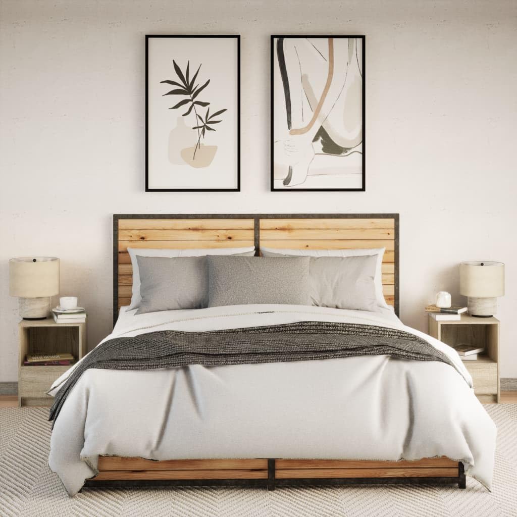Juego de 2 mesitas de noche con iluminación LED, madera de roble Sonoma, 38 x 34 x 50 cm, mesa auxiliar versátil para dormitorio y salón