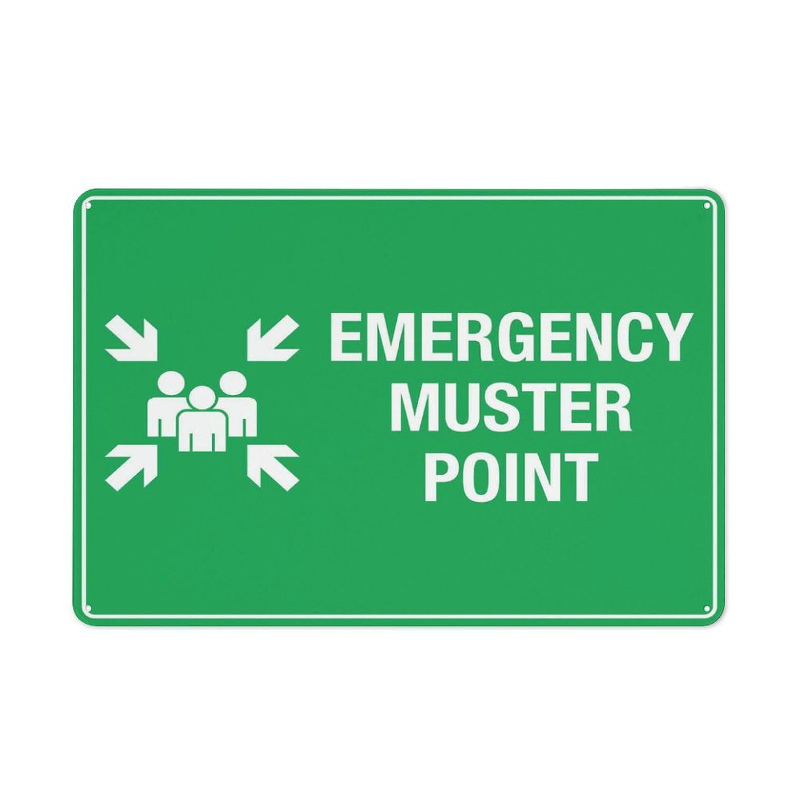 Emergency Muster Point Sign For Business 8""X12"" Rust Free Aluminum Uv Printed,4 Pre-Drilled Holes.Durable/Weatherproof