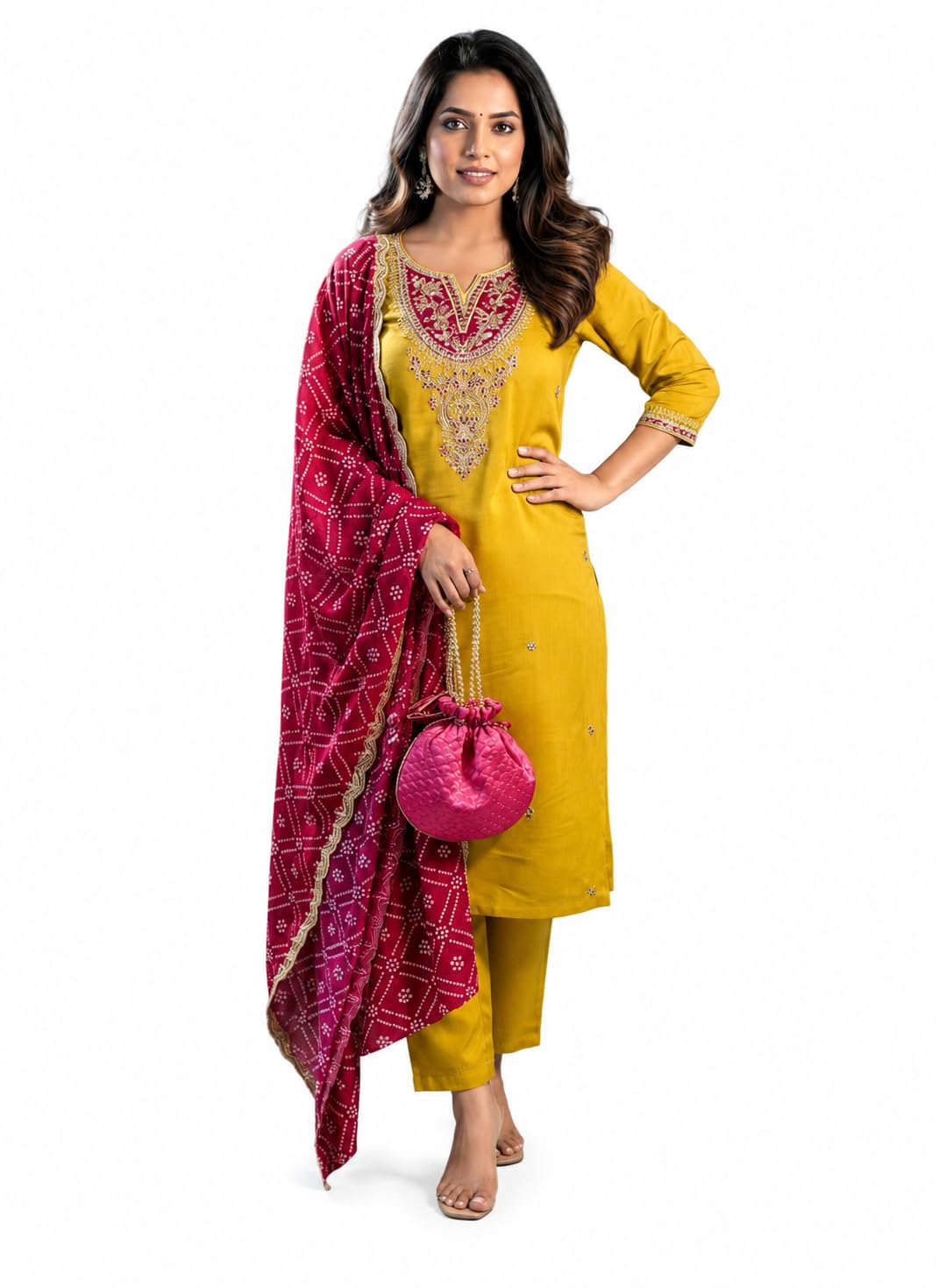 Women’s Chanderi Silk Embroidered Kurta Pant Set with Dupatta | Elegant Ethnic Three Piece Suit | Kurti with Pants & Printed Dupatta | Festive, Wedding-image-8
