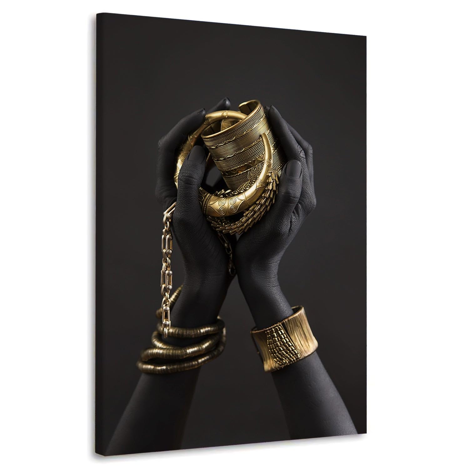 Lienzo Cuadro Moderno Donna Africana Estilo Manos Negras decoración de Pared Tamaño 60x40x2cm