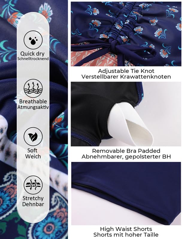 Hanna Nikole Conjunto de tankini de talla grande para mujer, trajes de baño de dos piezas con cordones y abertura en la cerradura, con pantalones cortos de natación, control de abdomen, trajes de baño
