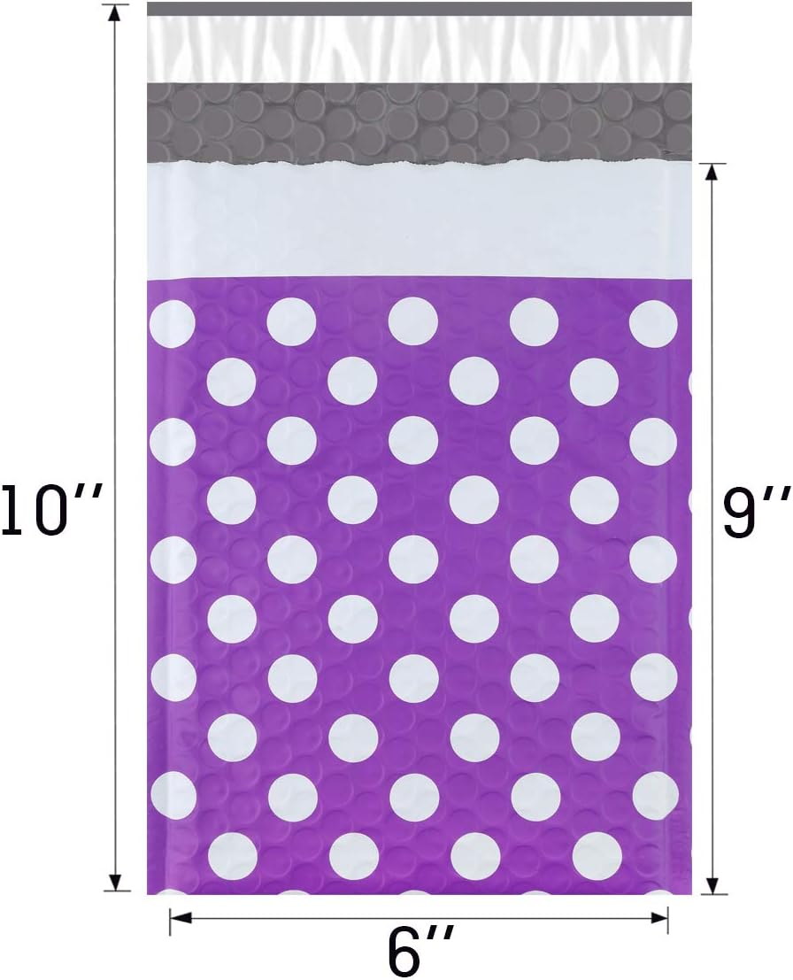 UCGOU Bubble Mailers 6x10 Inch Purple Dot 25 Pack Poly Padded Envelopes Small Business Mailing Packages Self Seal Adhesive Waterproof Boutique Shipping Bags for Jewelry Makeup Supplies #0