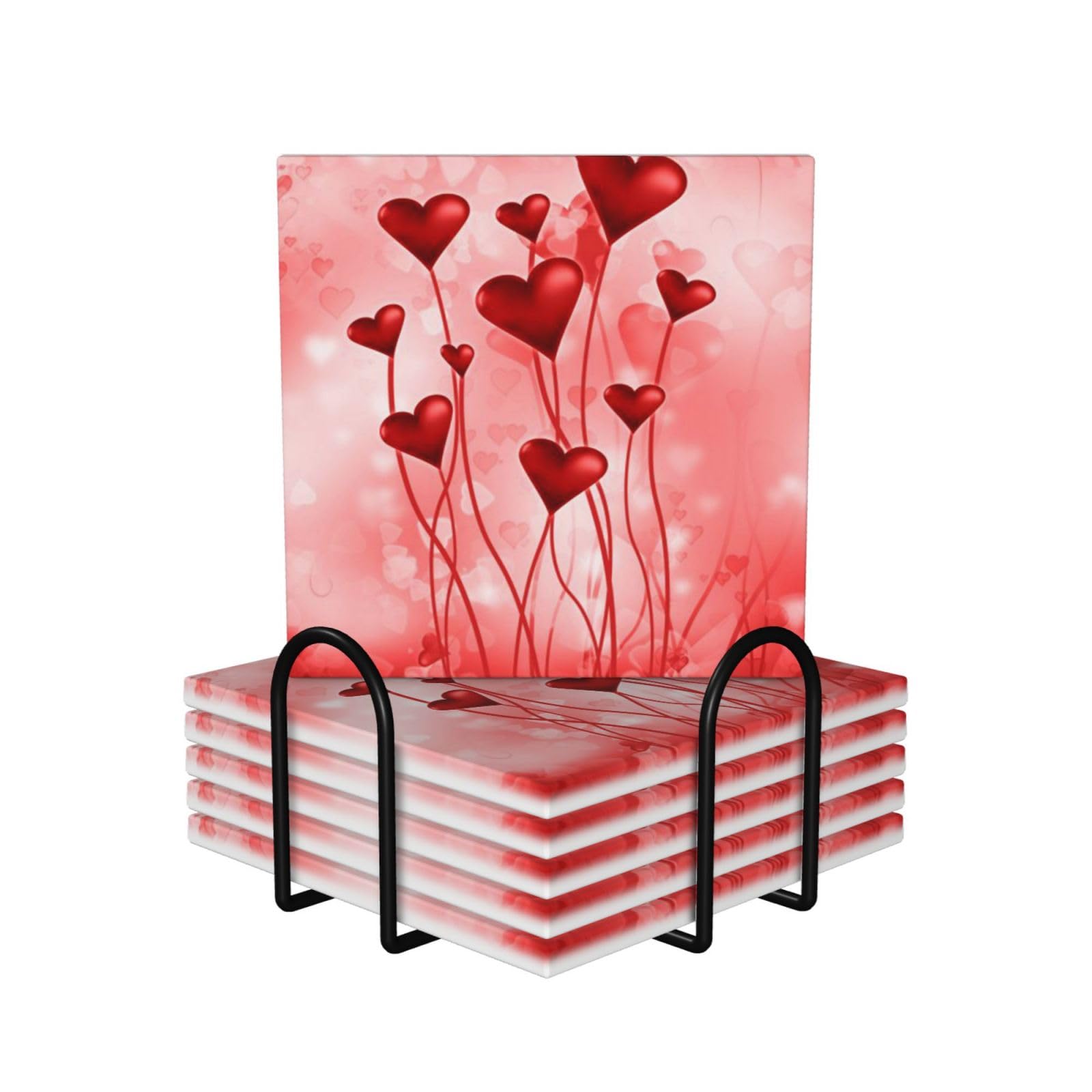 Set di 6 sottobicchieri decorativi in ceramica con stampa astratta a forma di cuore