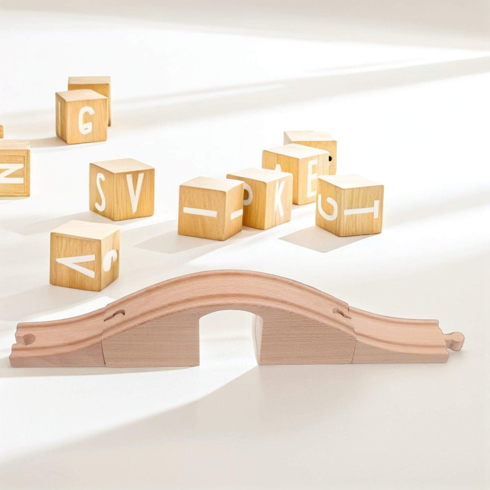 Set Accessori per Pista Giocattolo in Legno con Ponte Singolo, Espansione Trenino Educativo per Ragazzo Ragazza, Kit Costruzione Stimola Creatività e Collaborazione Familiare