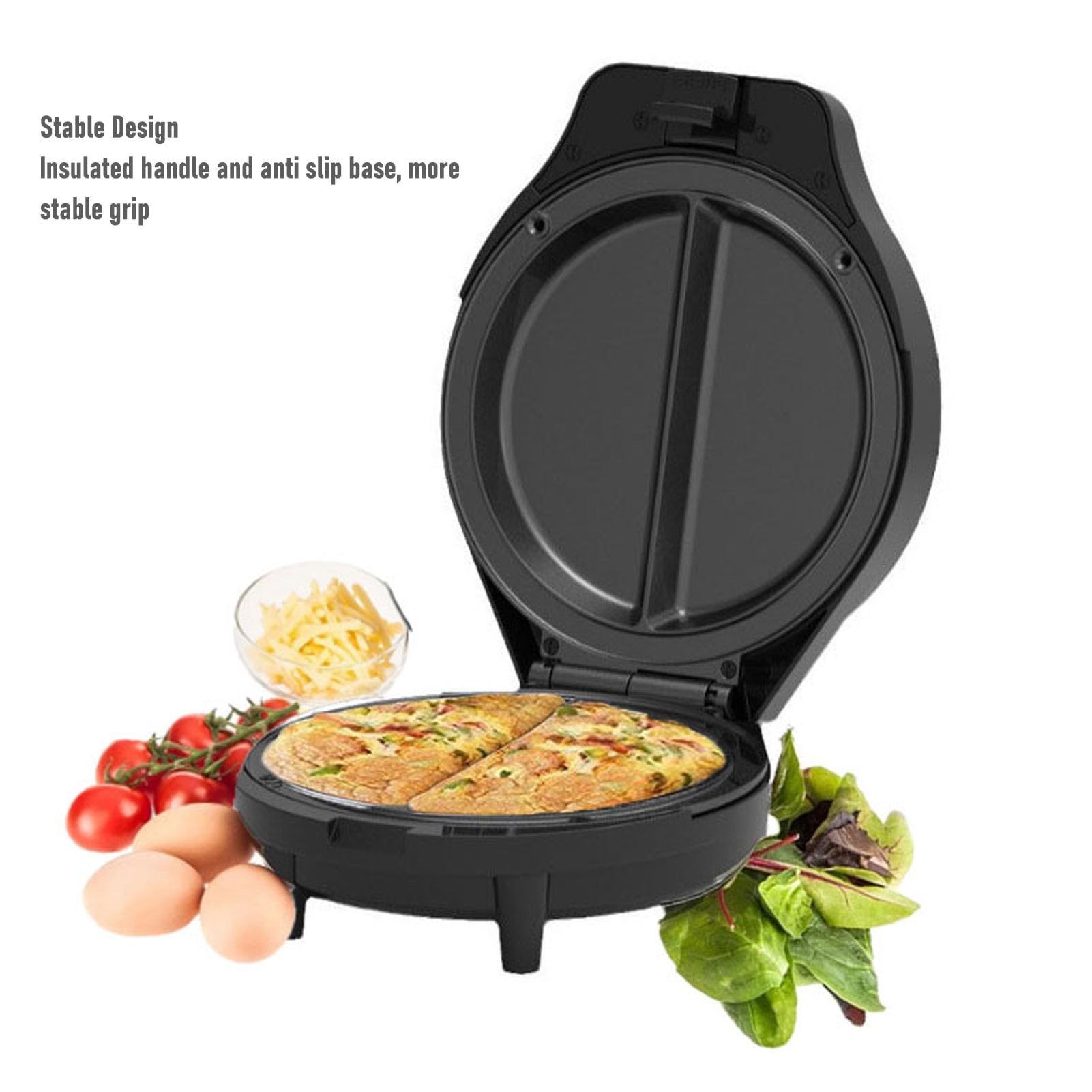 Omelette Eléctrica, Doble Zona de Cocción 1000W, Recubrimiento Antiadherente, Aislante Térmico, Base Antideslizante, Fabricada en España, Para una Limpieza Rápida (Enchufe europeo 220V)