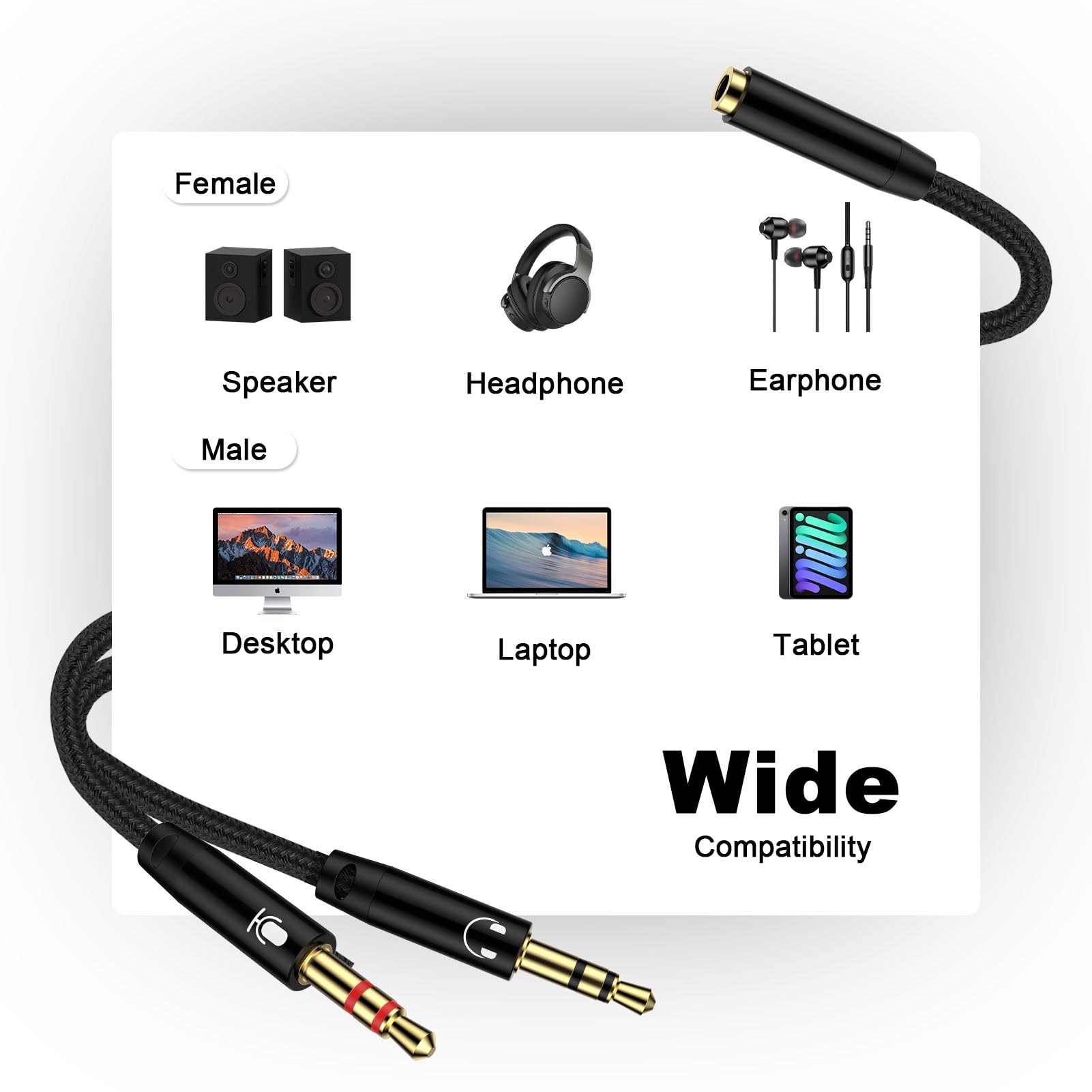 UGREEN 3.5mm Splitter Double Headphone Jack Stereo Audio Adapter 2 Way Aux Dual Earphone Mini Jack 1 Male To 2 Female Y Cable Compatible With PC Laptop MacBook Pro 2021 TV IPad