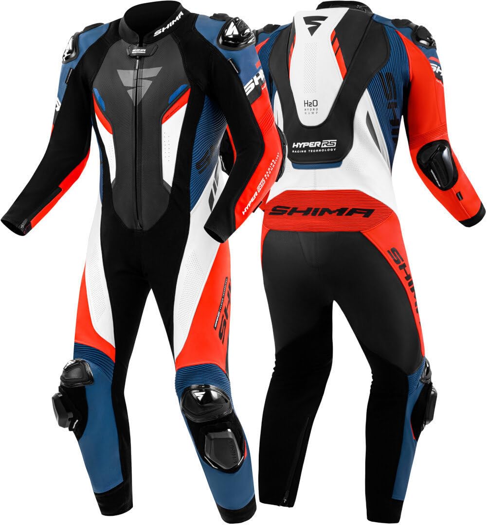 SHIMA Hyper RS perforierte 1-Teiler Motorrad Lederkombi, schwarz/weiß/rot/blau, 50