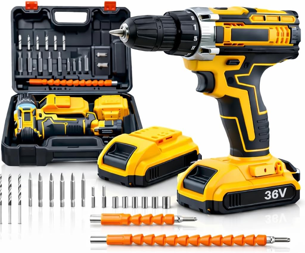 Furadeira e Parafusadeira de Impacto Sem Fio com LED 2 Baterias Recarregáveis Bi-volt e Acessórios Maleta Completa para Uso Profissional e Doméstico Linha Premium