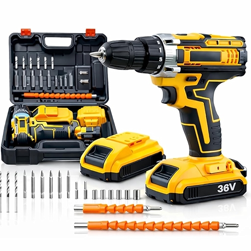 Furadeira e Parafusadeira de Impacto Sem Fio com LED 2 Baterias Recarregáveis Bi-volt e Ac...