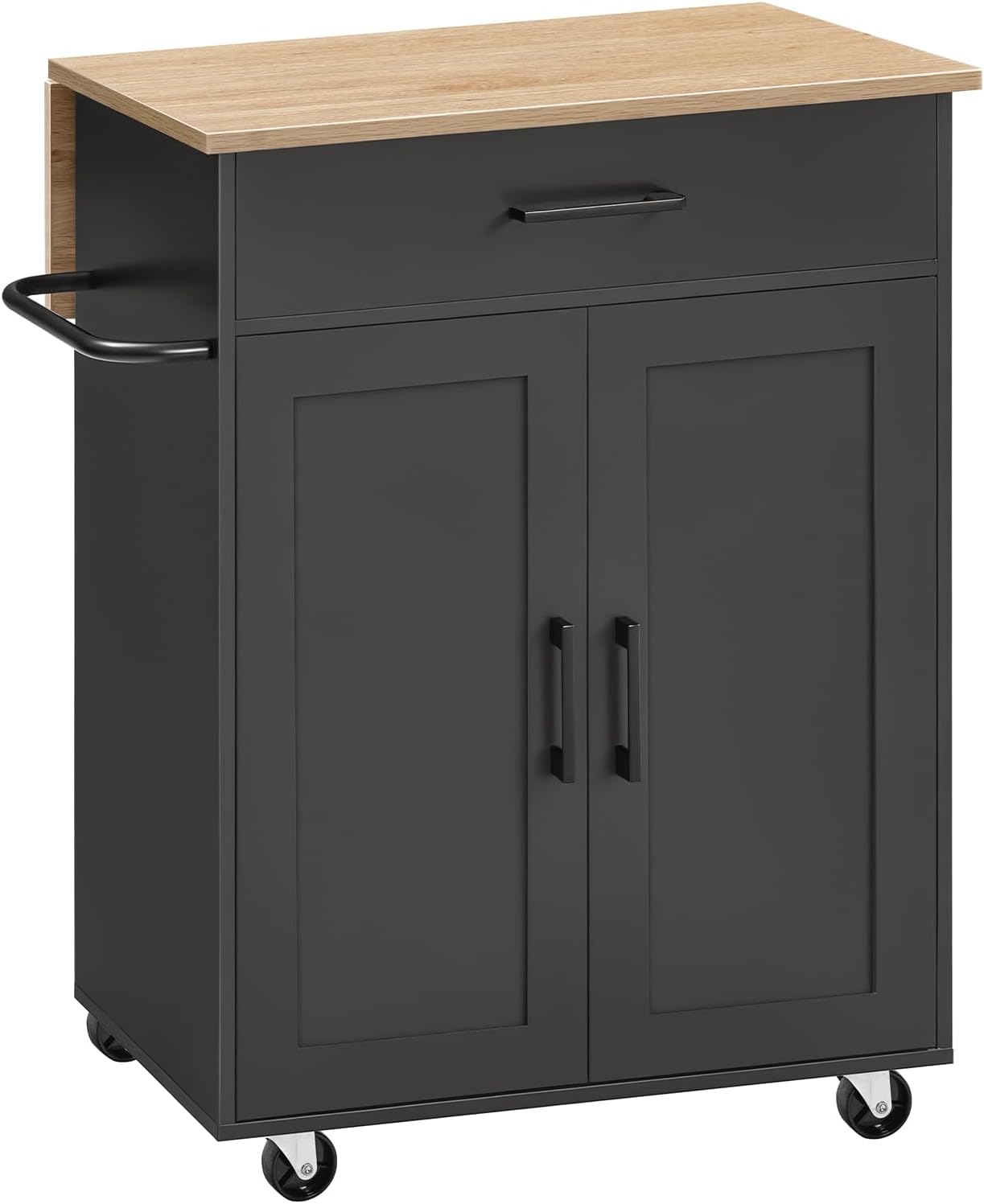 פראָנט view of the MAHANCRIS KINB12501 Kitchen Island with its drop leaf folded, showing its compact form