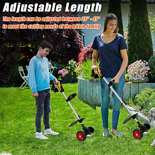 Weed Wacker Battery Powered Weed Eater Cordless Electric Grass Trimmer Lawn Edger Tool Brush Cutter, Push Lawn Mower, Wheeled No-String Trimmer For Garden Yard(2X 21V/ 2.0Ah Batteries, 4 Types Blades) #TOP6