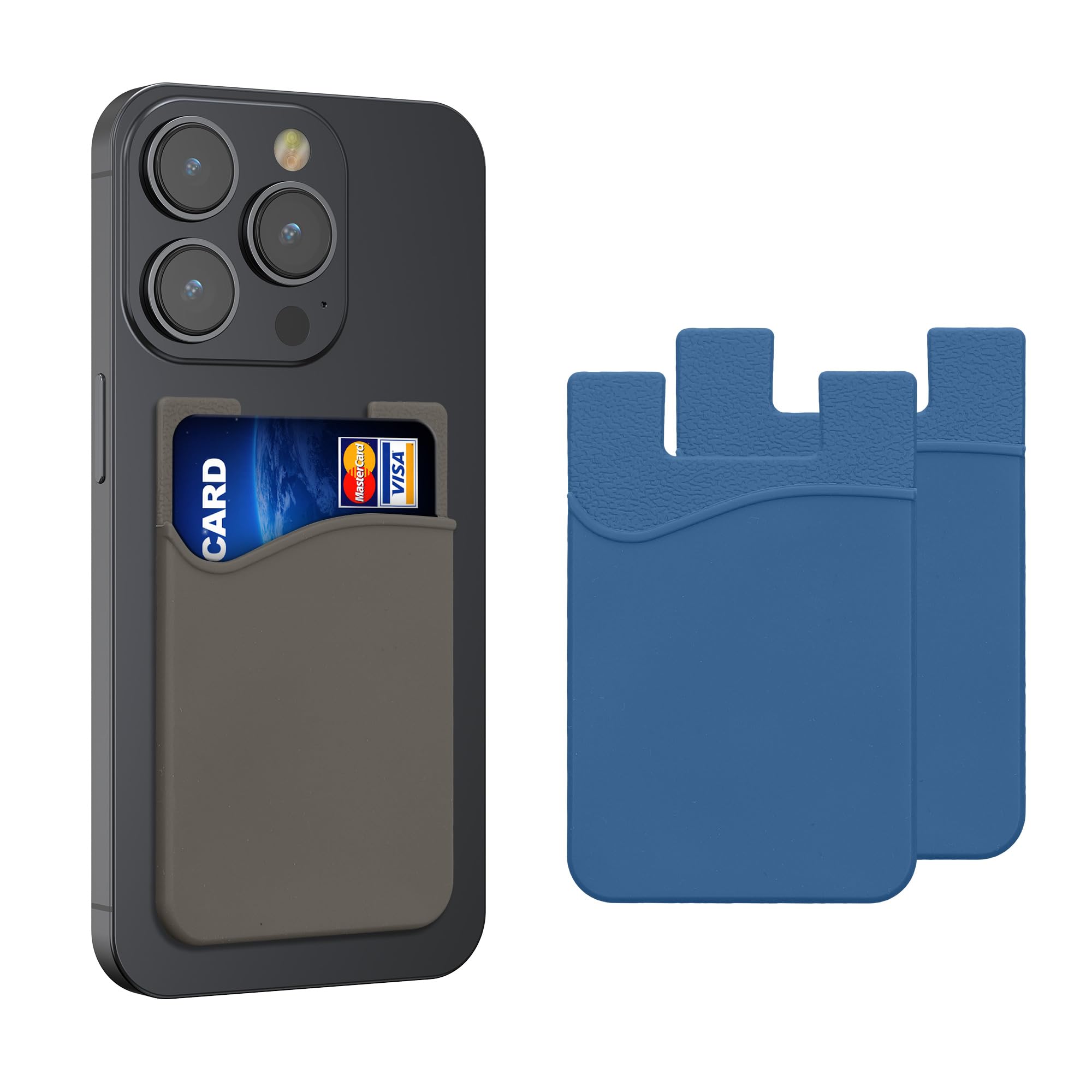 kwmobile Stick-On Card Holder for Phone (Set of 3), Silicone Wallet Card Holders, Sticks on to Cell Phone Back or Case