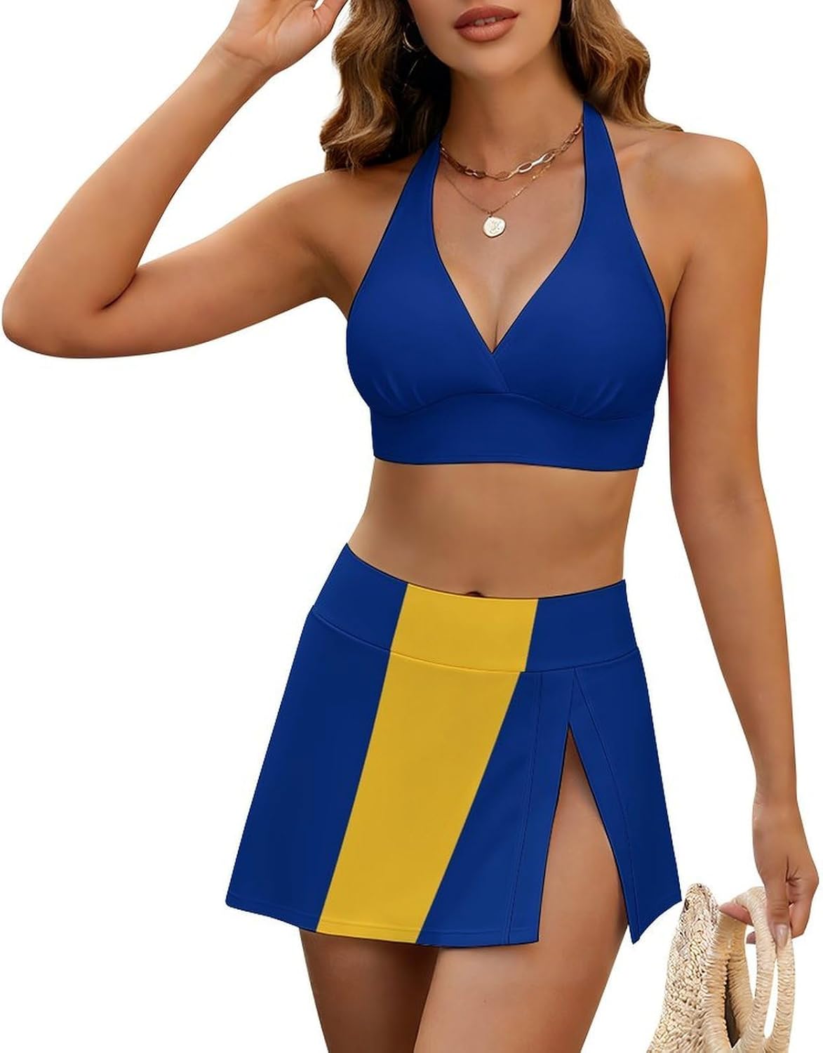 Aruba Flag Women's Two Piece Bikini Sets V Neck Push Up Swimsuit High Waisted Tummy Control Bathing Suit