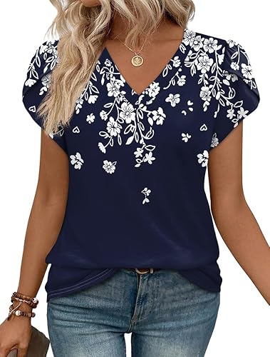 WIHOLL Blouses for Women Dressy Casual Summer Tops 2026 Short Sleeve Shirts Floral Shirts Beach Vacation Womens Tops Tees and Tees XXL