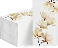 Horaldaily 100ct Magnolia Grandiflora Decorative Disposable Paper Napkins - 3-Ply Soft Guest Towels for Party, Kitchen, Bathroom