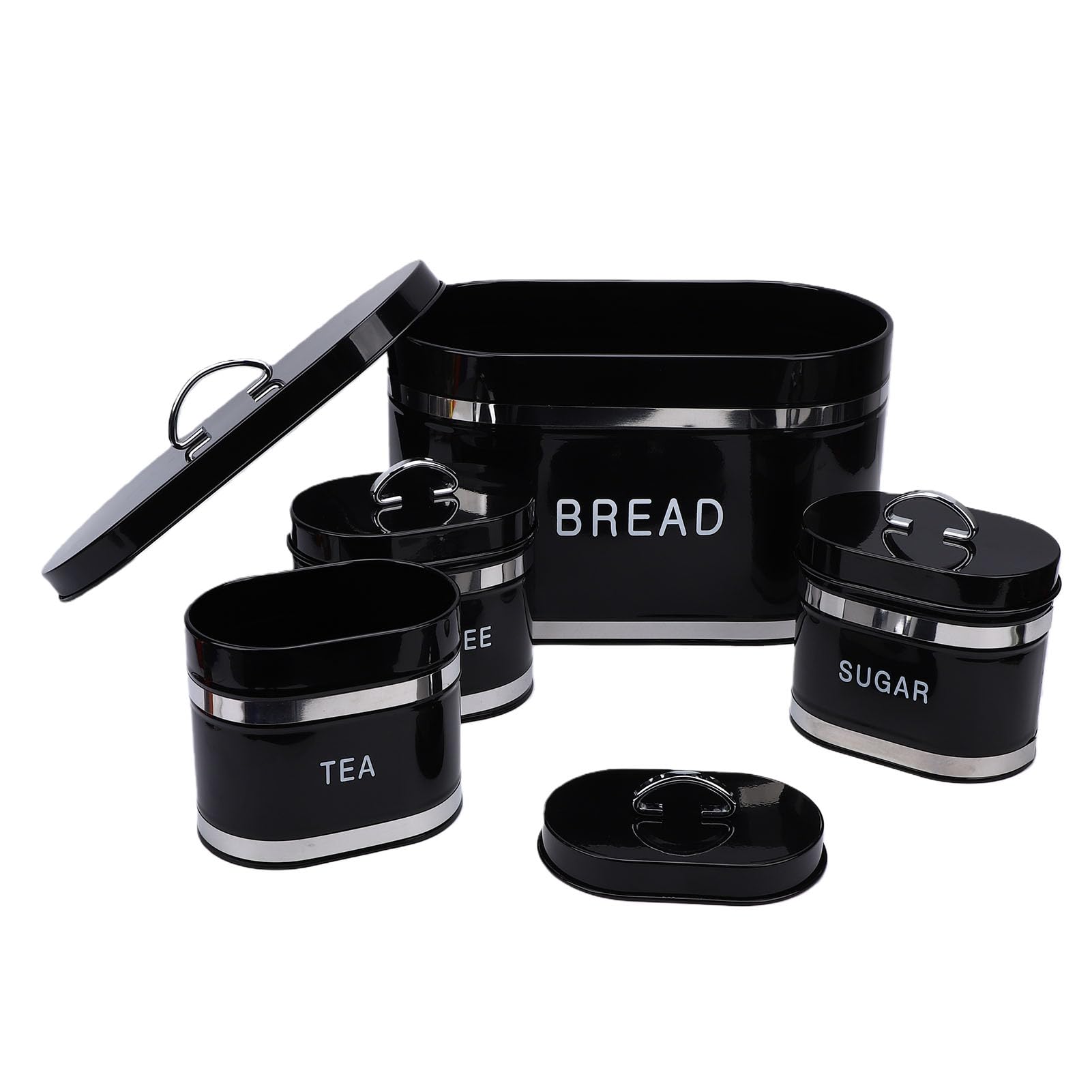 Tnfeeon Set Portapane da Appoggio Set Contenitori Ermetici Portapane Salvaspazio in Ferro 13,2x7,1x7,9 Pollici 3 Contenitori 5,9x3,7x5,1 Pollici per Dispensa Organizzazione Casalinga (BLACK)