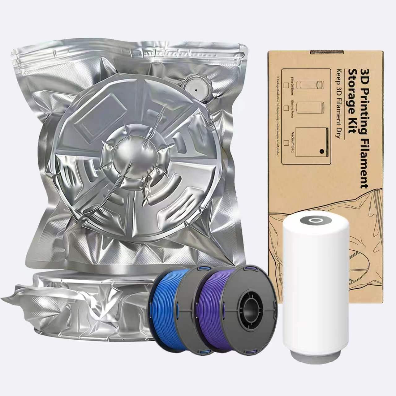 Bolsas de almacenamiento al vacío para filamentos de impresión 3D con bomba eléctrica recargable (paquete de 10, 33 × 38 cm) - Aluminio opaco, válvula mejorada con 4 clips de cierre