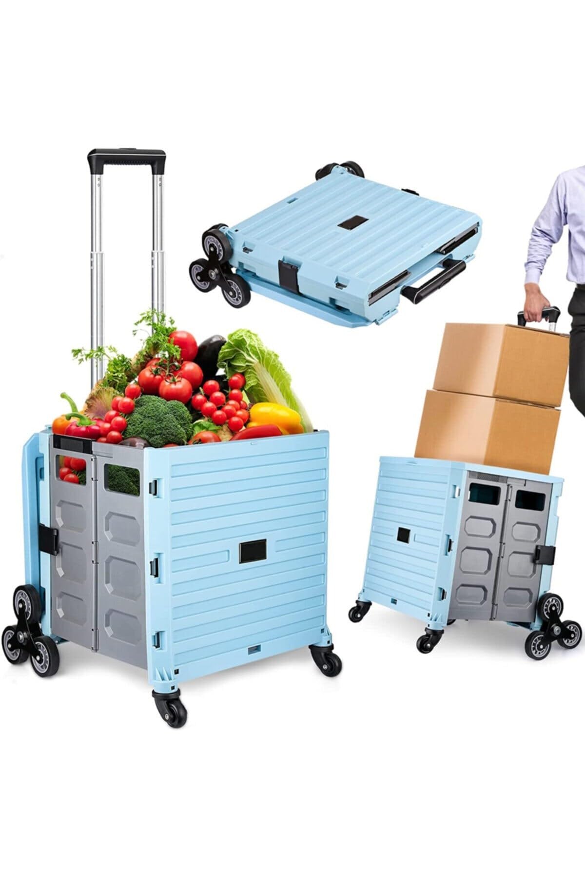 Katlanır Merdiven Çıkabilen Portatif Çok Fonksiyonlu Koli Yük Paket Taşıma Pazar El Arabası 100kg