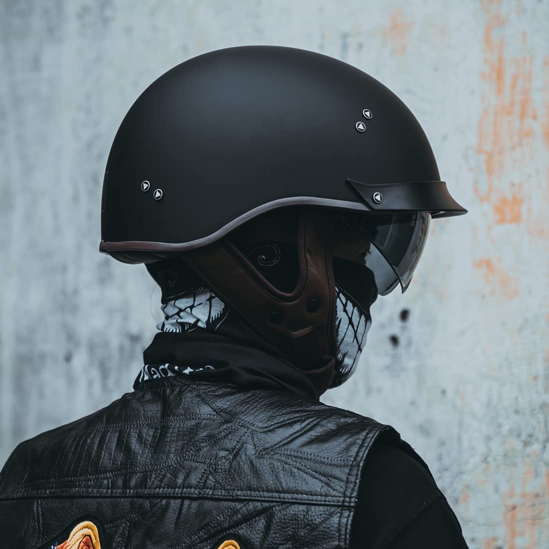 ZZenSmot Casco Moto Mezza Faccia, Visiera Parasole con Fibbia a sgancio rapido Uomo Donna caschi per Cruiser Chopper ciclomotore Scooter ATV omologato DOT (F07 Nero Opaco X)