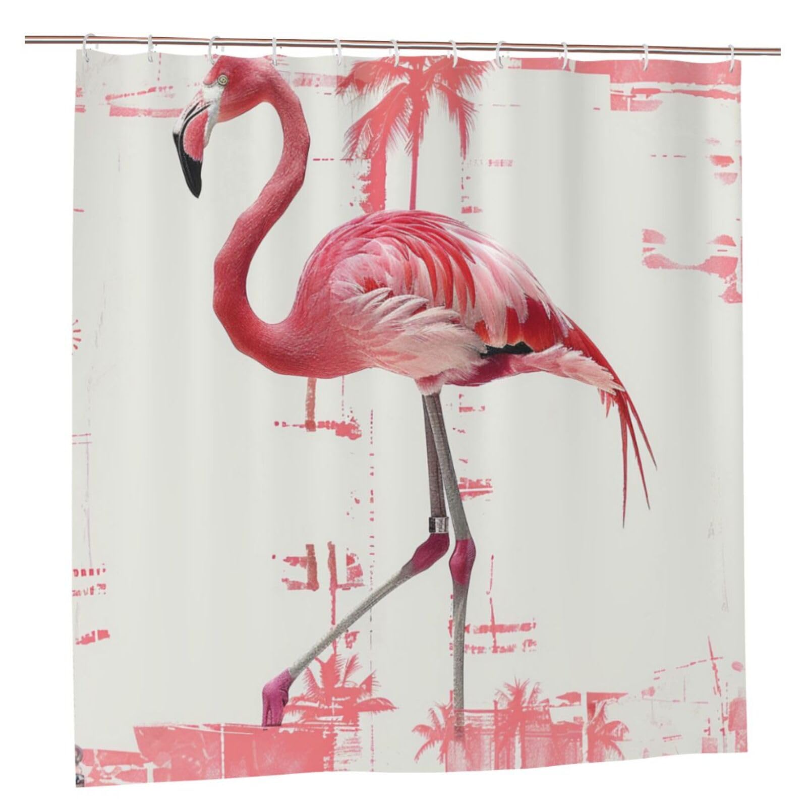 BWWHCCTI Flamingo Print Printed Shower Curtain With 12 Plastic Hooks Opaque Quick Drying Waterproof Shower Curtains Sets For Bathroom 183x183 CM