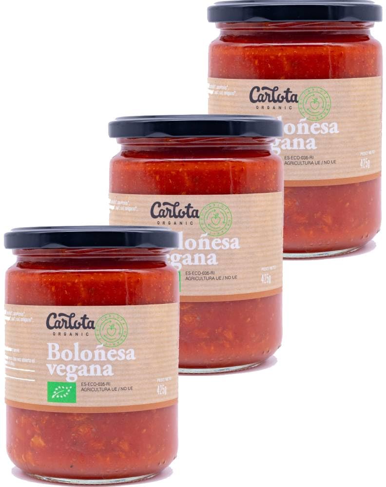 Pack 3x Salsa Boloñesa Vegana Bio 425g | Ecológica | Alternativa 100% Vegetal a la Boloñesa Tradicional | Sin Carne, Sin Lactosa | Ideal para Pasta y Recetas Veganas