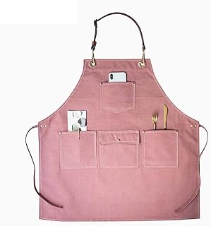 fayengan Delantal de Trabajo para Hombre, Delantal de Cocina Cocinero Resistente con Bolsillos, Delantal de Herramientas Ajustables (Color : Pink, Size : XL)