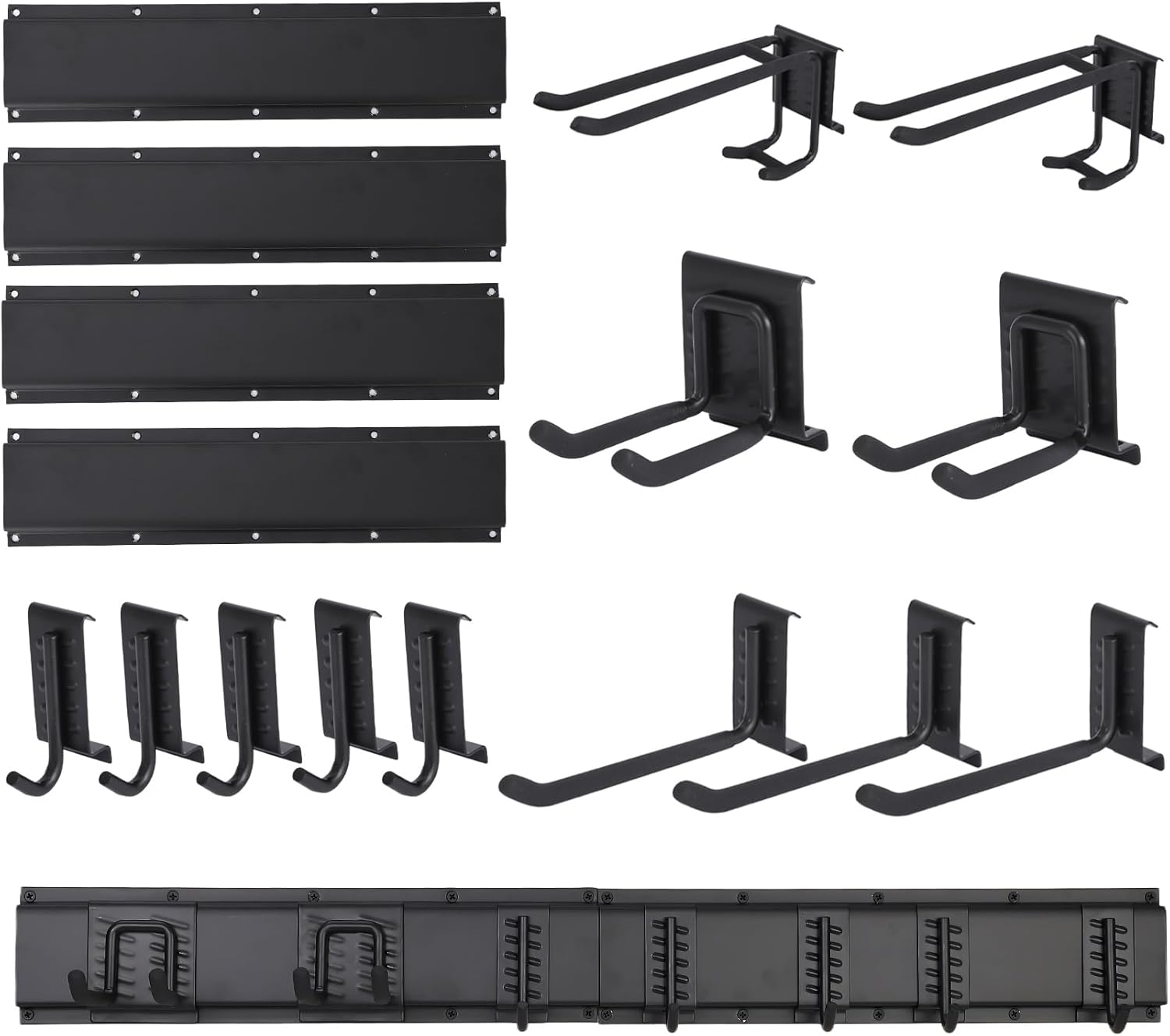 64 Inch Garage Tool Organizer Wall Mount, Heavy Duty Garden Tool Storage Organization with 12 Adjustable Hooks, 16 Pack Yard shed Tool Organizer System for Shovel Rake Broom Ladders